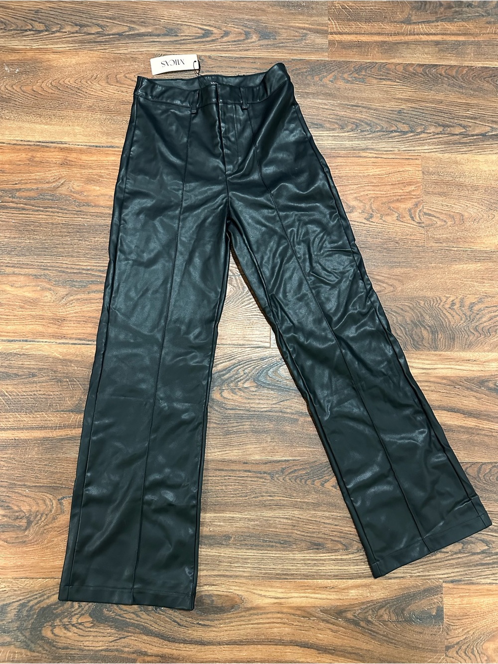 Faux Leather Straight-Leg Pants in Black